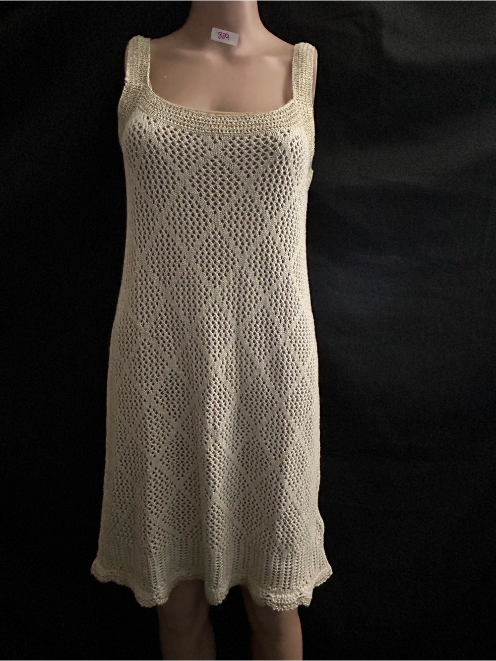 Venus Women’s 2 PC Sleeveless Crochet Knit Slip Dress Cream & Gold MD NWT
